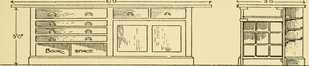 An illustration from Modern cabinet work, furniture & fitments; an account of the theory & practice in the production of all kinds of cabinet work & furniture with chapters on the growth and progress of design and construction; illustrated by over 1000 practical workshop drawings, photographs & original designs, 1922, leaf 308