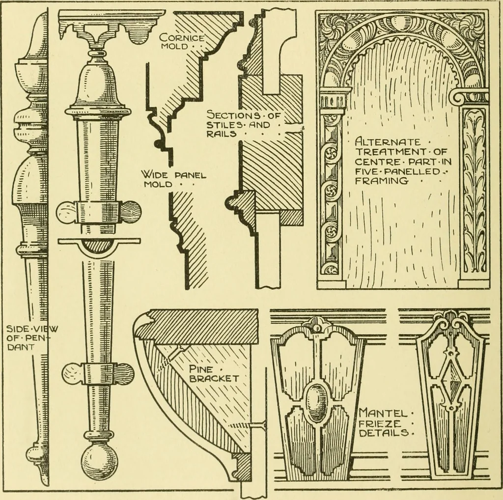 An illustration from Modern cabinet work, furniture & fitments; an account of the theory & practice in the production of all kinds of cabinet work & furniture with chapters on the growth and progress of design and construction; illustrated by over 1000 practical workshop drawings, photographs & original designs, 1922, leaf 377