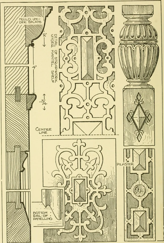 An illustration from Modern cabinet work, furniture & fitments; an account of the theory & practice in the production of all kinds of cabinet work & furniture with chapters on the growth and progress of design and construction; illustrated by over 1000 practical workshop drawings, photographs & original designs, 1922, leaf 387