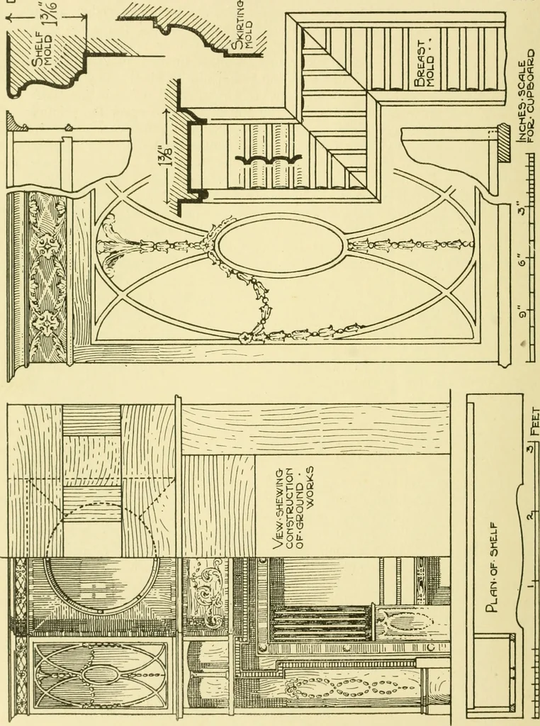 An illustration from Modern cabinet work, furniture & fitments; an account of the theory & practice in the production of all kinds of cabinet work & furniture with chapters on the growth and progress of design and construction; illustrated by over 1000 practical workshop drawings, photographs & original designs, 1922, leaf 389