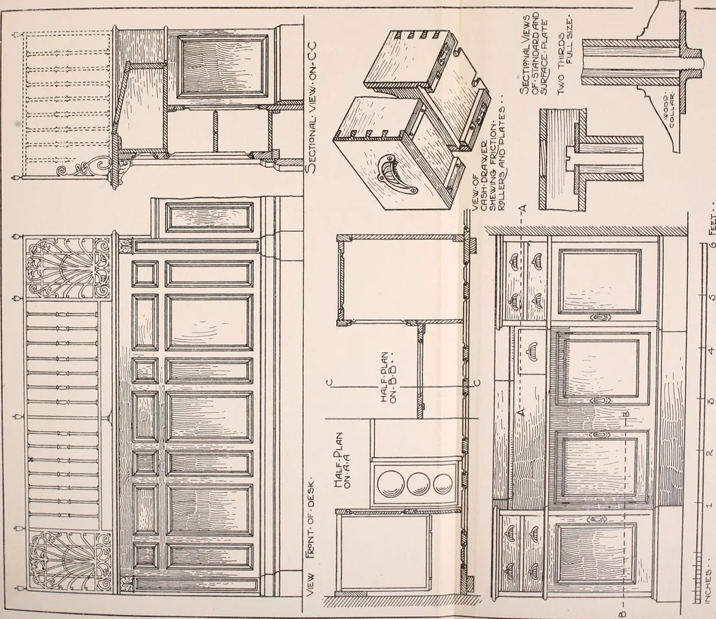 An illustration from Modern cabinet work, furniture & fitments; an account of the theory & practice in the production of all kinds of cabinet work & furniture with chapters on the growth and progress of design and construction; illustrated by over 1000 practical workshop drawings, photographs & original designs, 1922, leaf 416