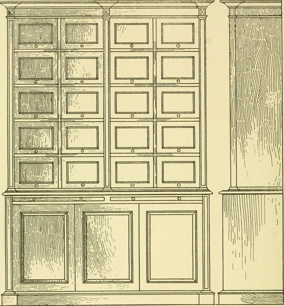 An illustration from Modern cabinet work, furniture & fitments; an account of the theory & practice in the production of all kinds of cabinet work & furniture with chapters on the growth and progress of design and construction; illustrated by over 1000 practical workshop drawings, photographs & original designs, 1922, leaf 419