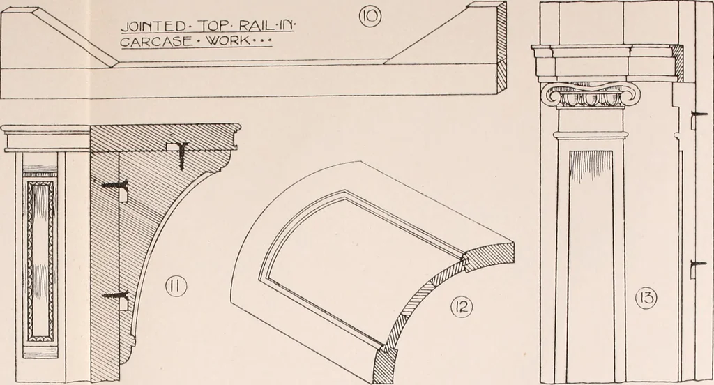 An illustration from Modern cabinet work, furniture & fitments; an account of the theory & practice in the production of all kinds of cabinet work & furniture with chapters on the growth and progress of design and construction; illustrated by over 1000 practical workshop drawings, photographs & original designs, 1922, leaf 61