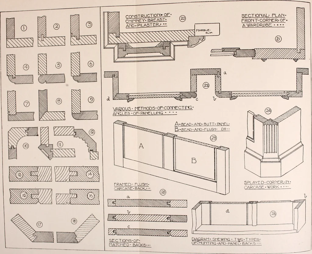 An illustration from Modern cabinet work, furniture & fitments; an account of the theory & practice in the production of all kinds of cabinet work & furniture with chapters on the growth and progress of design and construction; illustrated by over 1000 practical workshop drawings, photographs & original designs, 1922, leaf 91