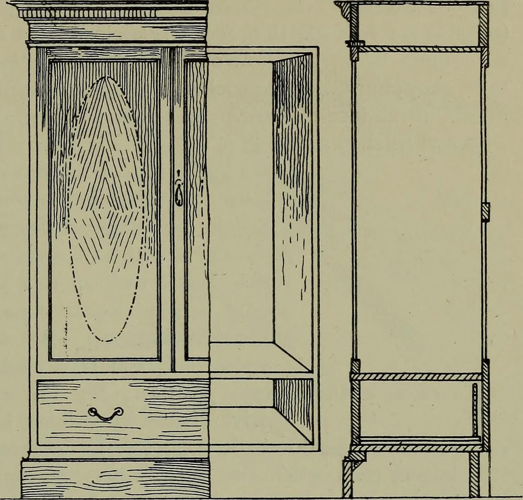 An illustration from Modern cabinetwork, furniture & fitments; an account of the theory & practice in the production of all kinds of cabinetwork & furniture, with chapters on the growth and progress of design and construction;, 1910, leaf 134