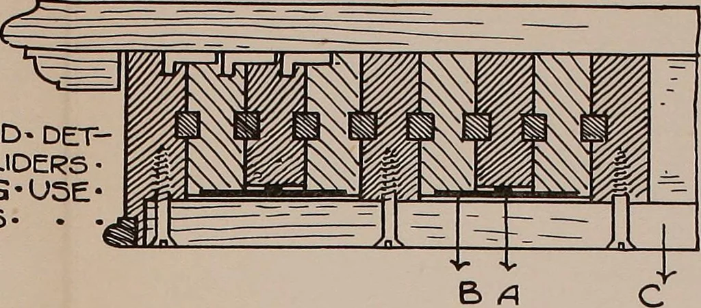 An illustration from Modern cabinetwork, furniture & fitments; an account of the theory & practice in the production of all kinds of cabinetwork & furniture, with chapters on the growth and progress of design and construction;, 1910, leaf 150