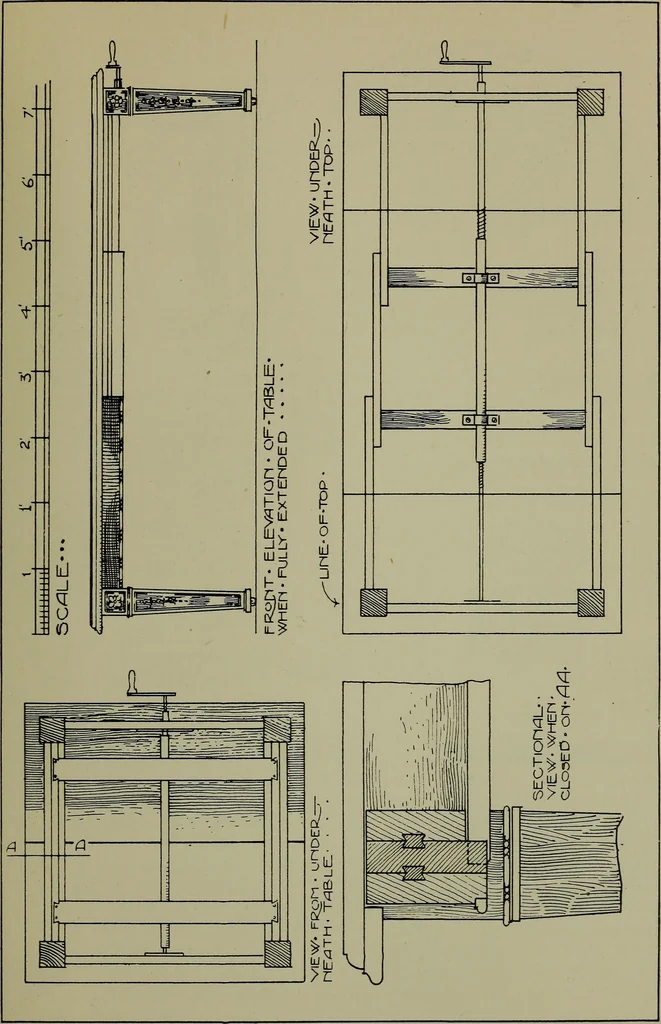 An illustration from Modern cabinetwork, furniture & fitments; an account of the theory & practice in the production of all kinds of cabinetwork & furniture, with chapters on the growth and progress of design and construction;, 1910, leaf 160