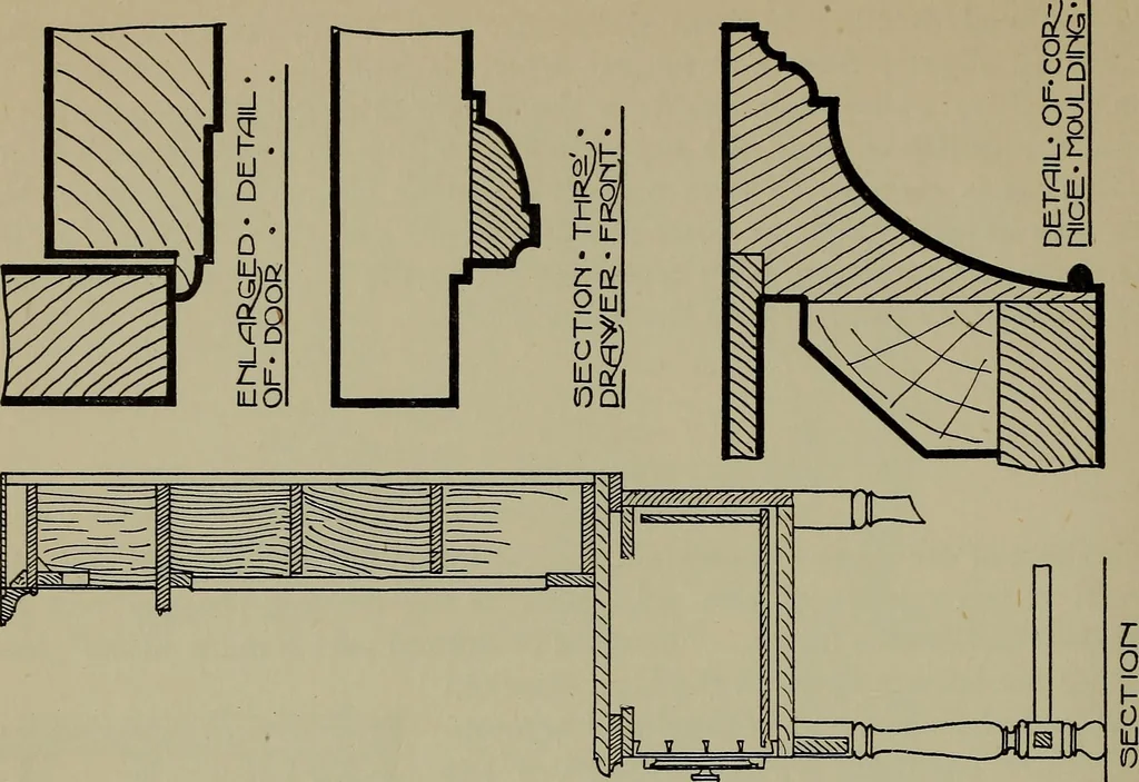 An illustration from Modern cabinetwork, furniture & fitments; an account of the theory & practice in the production of all kinds of cabinetwork & furniture, with chapters on the growth and progress of design and construction;, 1910, leaf 163