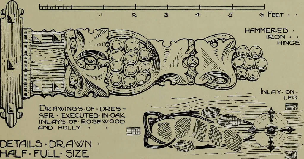 An illustration from Modern cabinetwork, furniture & fitments; an account of the theory & practice in the production of all kinds of cabinetwork & furniture, with chapters on the growth and progress of design and construction;, 1910, leaf 164