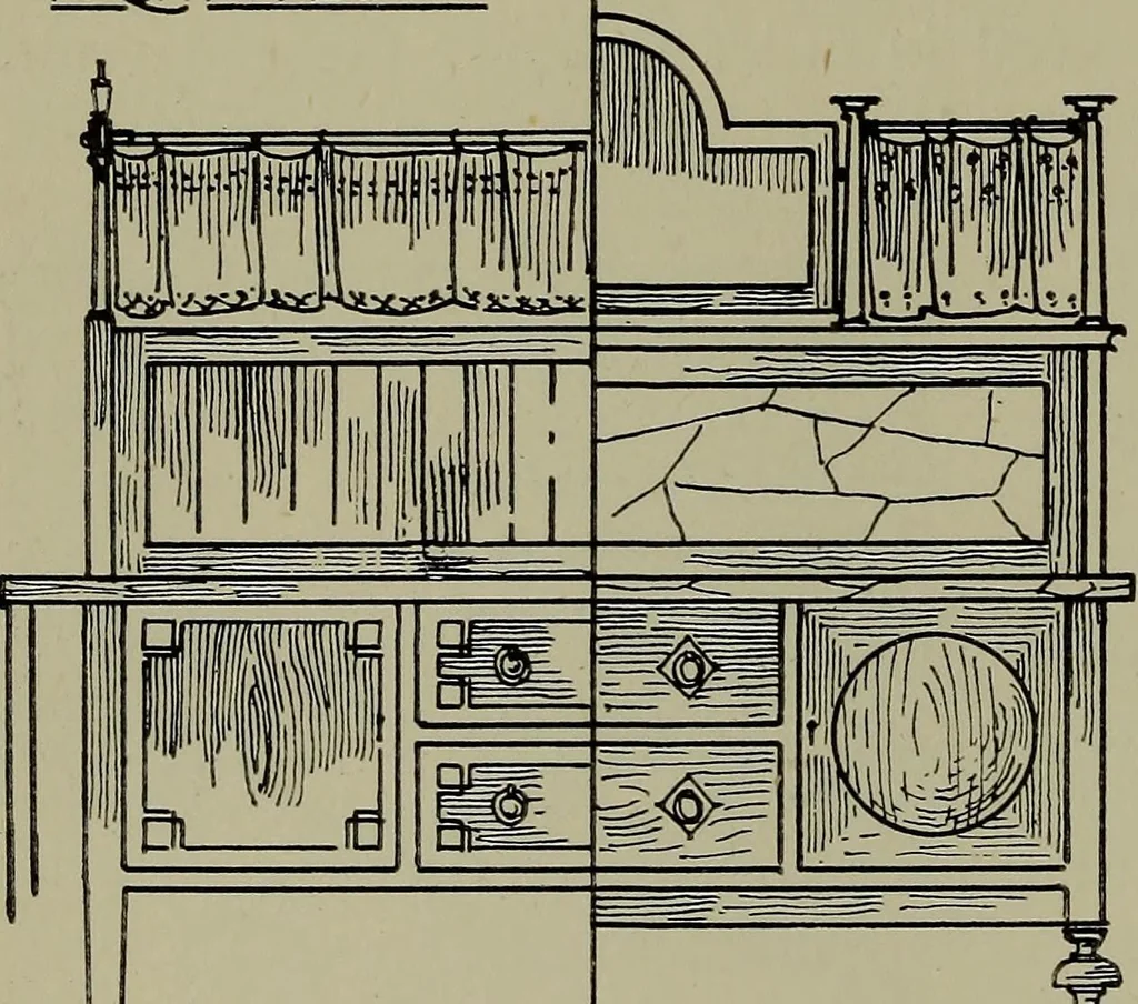 An illustration from Modern cabinetwork, furniture & fitments; an account of the theory & practice in the production of all kinds of cabinetwork & furniture, with chapters on the growth and progress of design and construction;, 1910, leaf 175