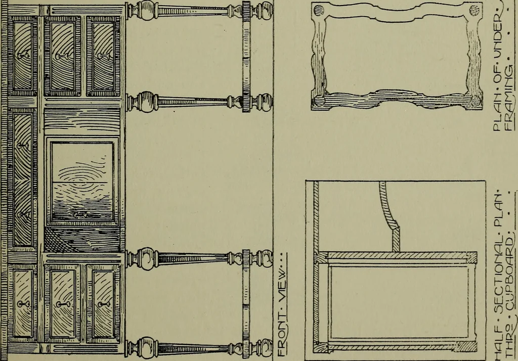 An illustration from Modern cabinetwork, furniture & fitments; an account of the theory & practice in the production of all kinds of cabinetwork & furniture, with chapters on the growth and progress of design and construction;, 1910, leaf 182