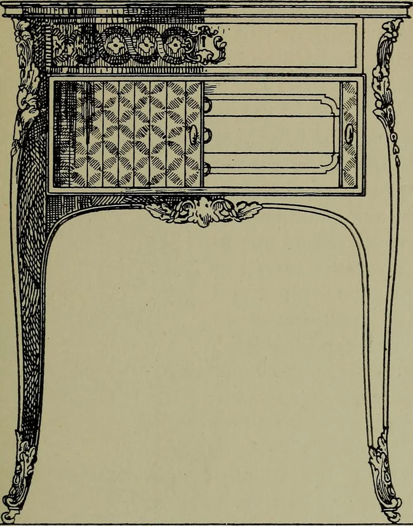 An illustration from Modern cabinetwork, furniture & fitments; an account of the theory & practice in the production of all kinds of cabinetwork & furniture, with chapters on the growth and progress of design and construction;, 1910, leaf 184
