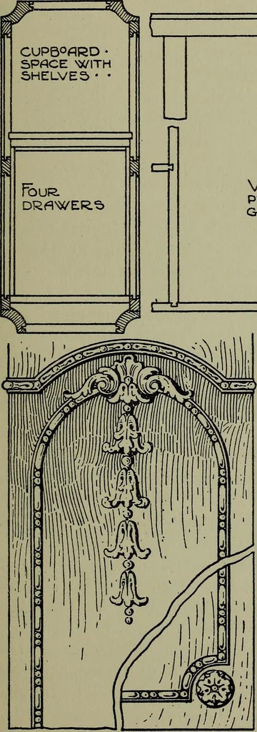 An illustration from Modern cabinetwork, furniture & fitments; an account of the theory & practice in the production of all kinds of cabinetwork & furniture, with chapters on the growth and progress of design and construction;, 1910, leaf 186