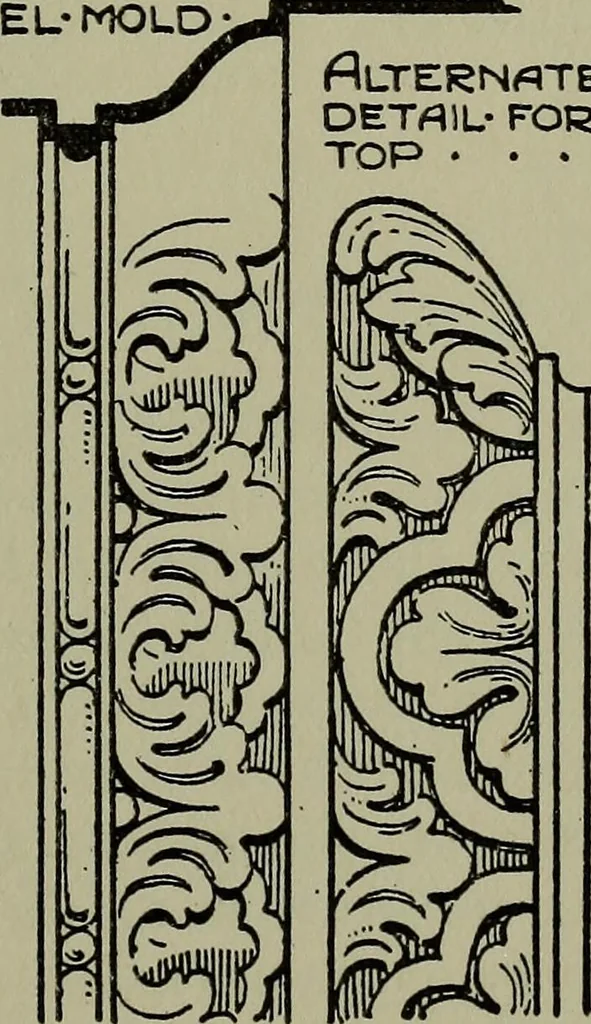 An illustration from Modern cabinetwork, furniture & fitments; an account of the theory & practice in the production of all kinds of cabinetwork & furniture, with chapters on the growth and progress of design and construction;, 1910, leaf 186