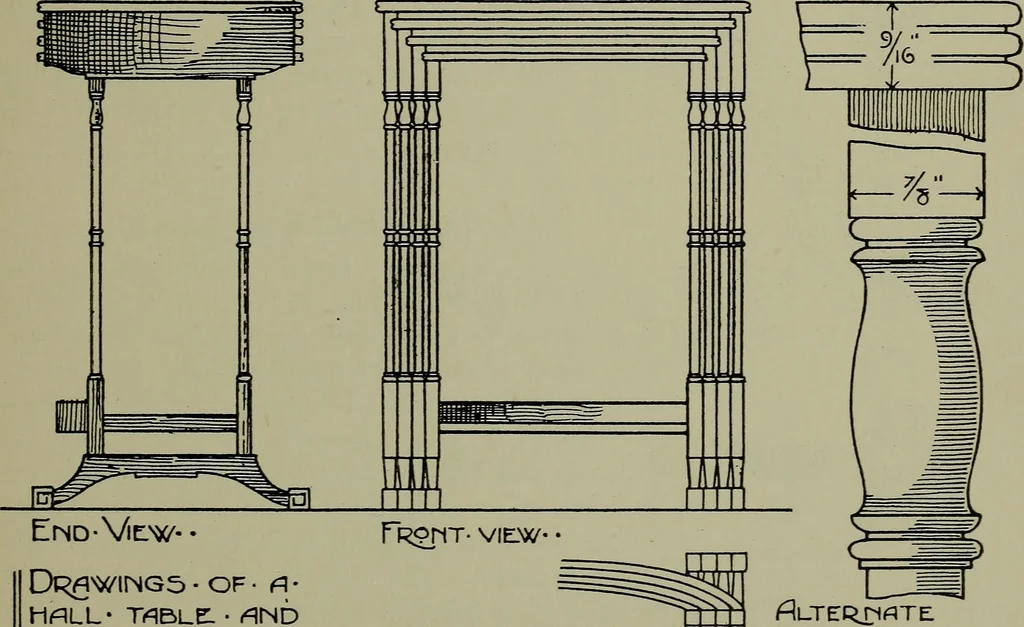 An illustration from Modern cabinetwork, furniture & fitments; an account of the theory & practice in the production of all kinds of cabinetwork & furniture, with chapters on the growth and progress of design and construction;, 1910, leaf 188