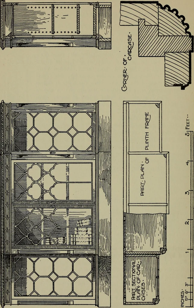 An illustration from Modern cabinetwork, furniture & fitments; an account of the theory & practice in the production of all kinds of cabinetwork & furniture, with chapters on the growth and progress of design and construction;, 1910, leaf 215