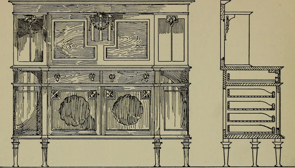 An illustration from Modern cabinetwork, furniture & fitments; an account of the theory & practice in the production of all kinds of cabinetwork & furniture, with chapters on the growth and progress of design and construction;, 1910, leaf 219