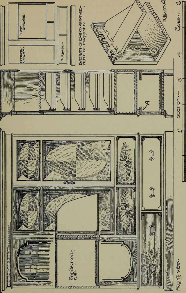 An illustration from Modern cabinetwork, furniture & fitments; an account of the theory & practice in the production of all kinds of cabinetwork & furniture, with chapters on the growth and progress of design and construction;, 1910, leaf 224