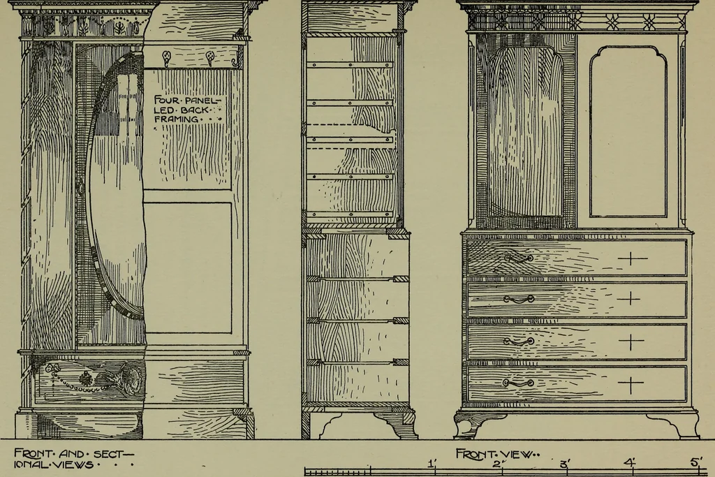 An illustration from Modern cabinetwork, furniture & fitments; an account of the theory & practice in the production of all kinds of cabinetwork & furniture, with chapters on the growth and progress of design and construction;, 1910, leaf 226