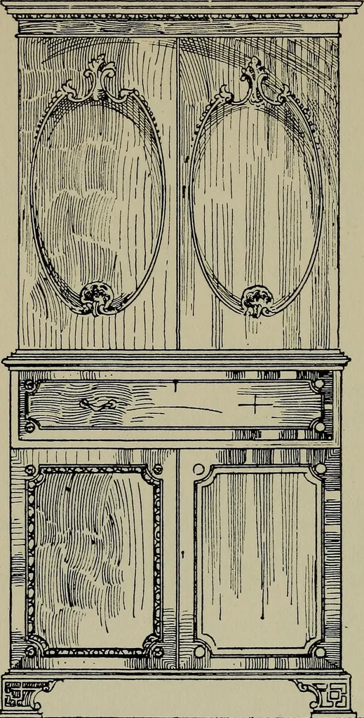 An illustration from Modern cabinetwork, furniture & fitments; an account of the theory & practice in the production of all kinds of cabinetwork & furniture, with chapters on the growth and progress of design and construction;, 1910, leaf 239