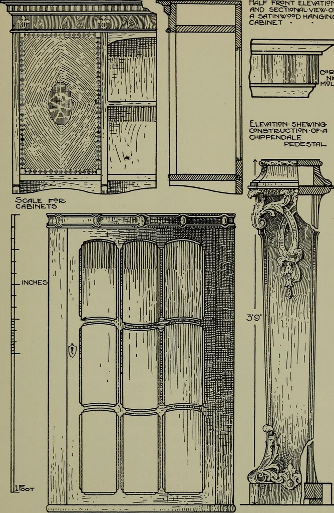 An illustration from Modern cabinetwork, furniture & fitments; an account of the theory & practice in the production of all kinds of cabinetwork & furniture, with chapters on the growth and progress of design and construction;, 1910, leaf 274