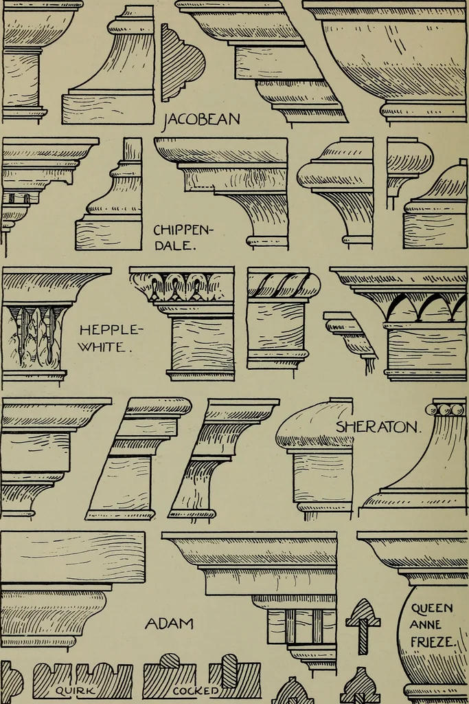 An illustration from Modern cabinetwork, furniture & fitments; an account of the theory & practice in the production of all kinds of cabinetwork & furniture, with chapters on the growth and progress of design and construction;, 1910, leaf 365