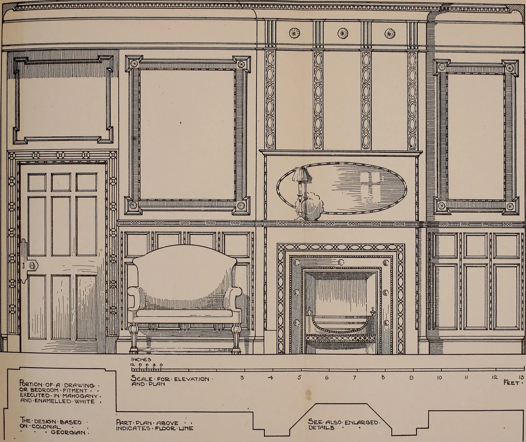 An illustration from Modern cabinetwork, furniture & fitments; an account of the theory & practice in the production of all kinds of cabinetwork & furniture, with chapters on the growth and progress of design and construction;, 1910, leaf 378