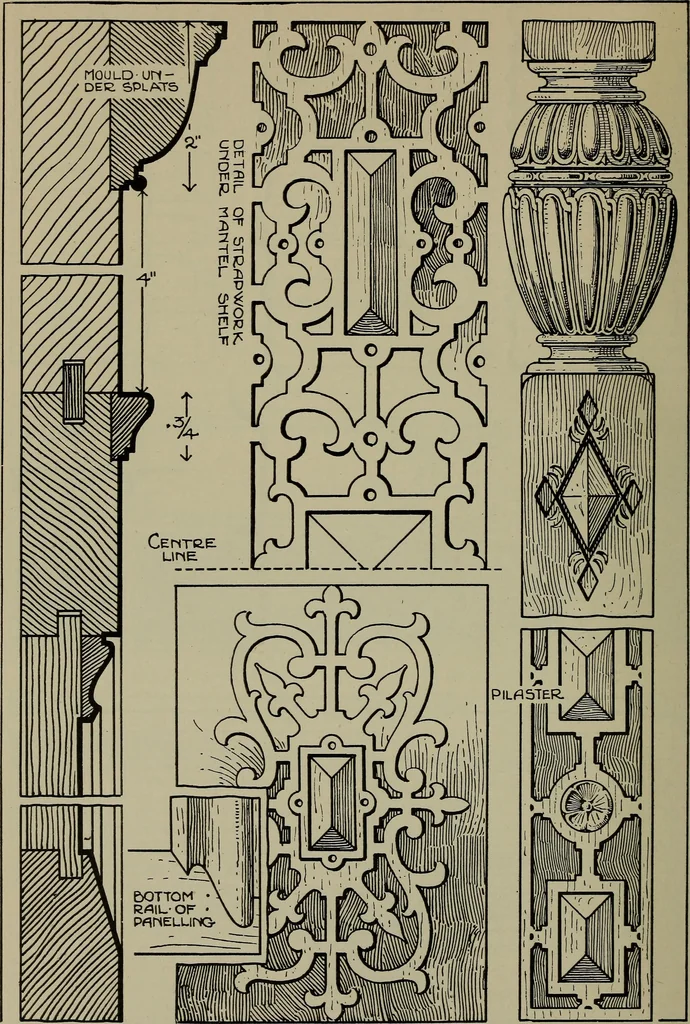 An illustration from Modern cabinetwork, furniture & fitments; an account of the theory & practice in the production of all kinds of cabinetwork & furniture, with chapters on the growth and progress of design and construction;, 1910, leaf 383