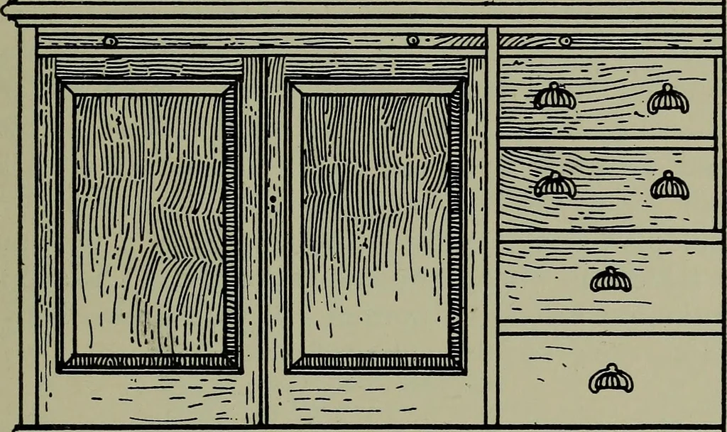 An illustration from Modern cabinetwork, furniture & fitments; an account of the theory & practice in the production of all kinds of cabinetwork & furniture, with chapters on the growth and progress of design and construction;, 1910, leaf 400