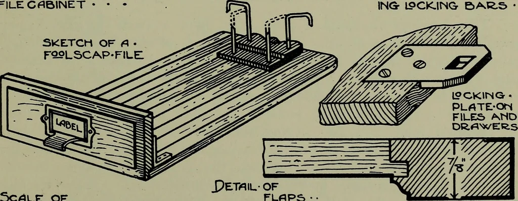 An illustration from Modern cabinetwork, furniture & fitments; an account of the theory & practice in the production of all kinds of cabinetwork & furniture, with chapters on the growth and progress of design and construction;, 1910, leaf 400