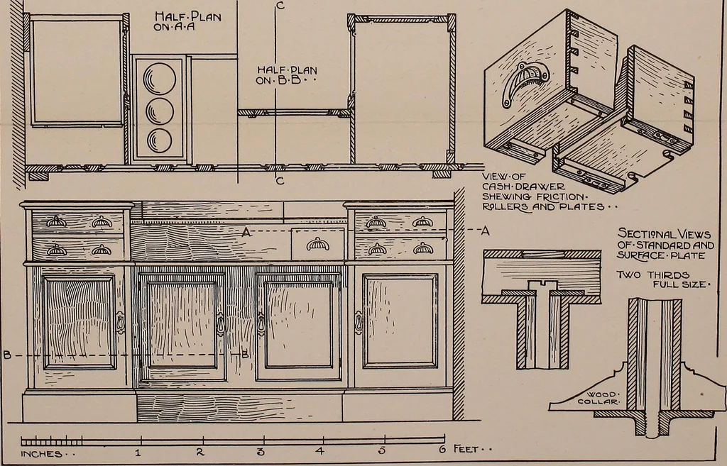 An illustration from Modern cabinetwork, furniture & fitments; an account of the theory & practice in the production of all kinds of cabinetwork & furniture, with chapters on the growth and progress of design and construction;, 1910, leaf 412