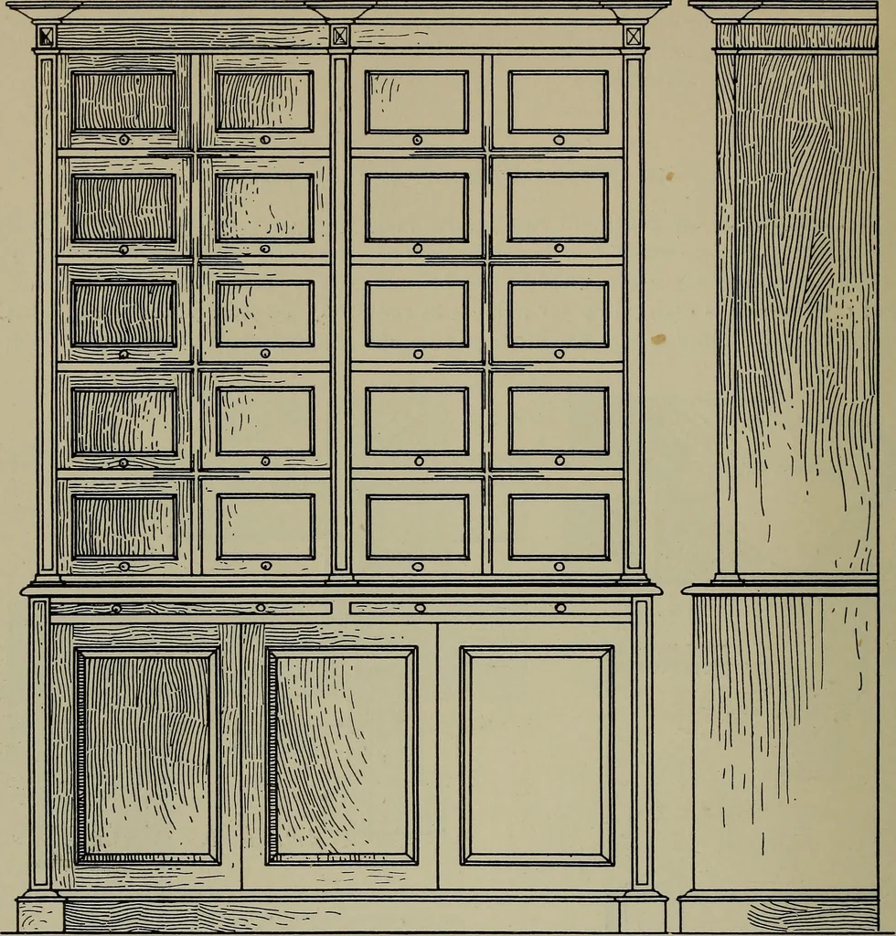 An illustration from Modern cabinetwork, furniture & fitments; an account of the theory & practice in the production of all kinds of cabinetwork & furniture, with chapters on the growth and progress of design and construction;, 1910, leaf 415