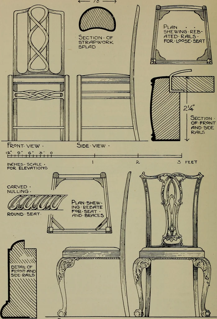 An illustration from Modern cabinetwork, furniture & fitments; an account of the theory & practice in the production of all kinds of cabinetwork & furniture, with chapters on the growth and progress of design and construction;, 1910, leaf 433