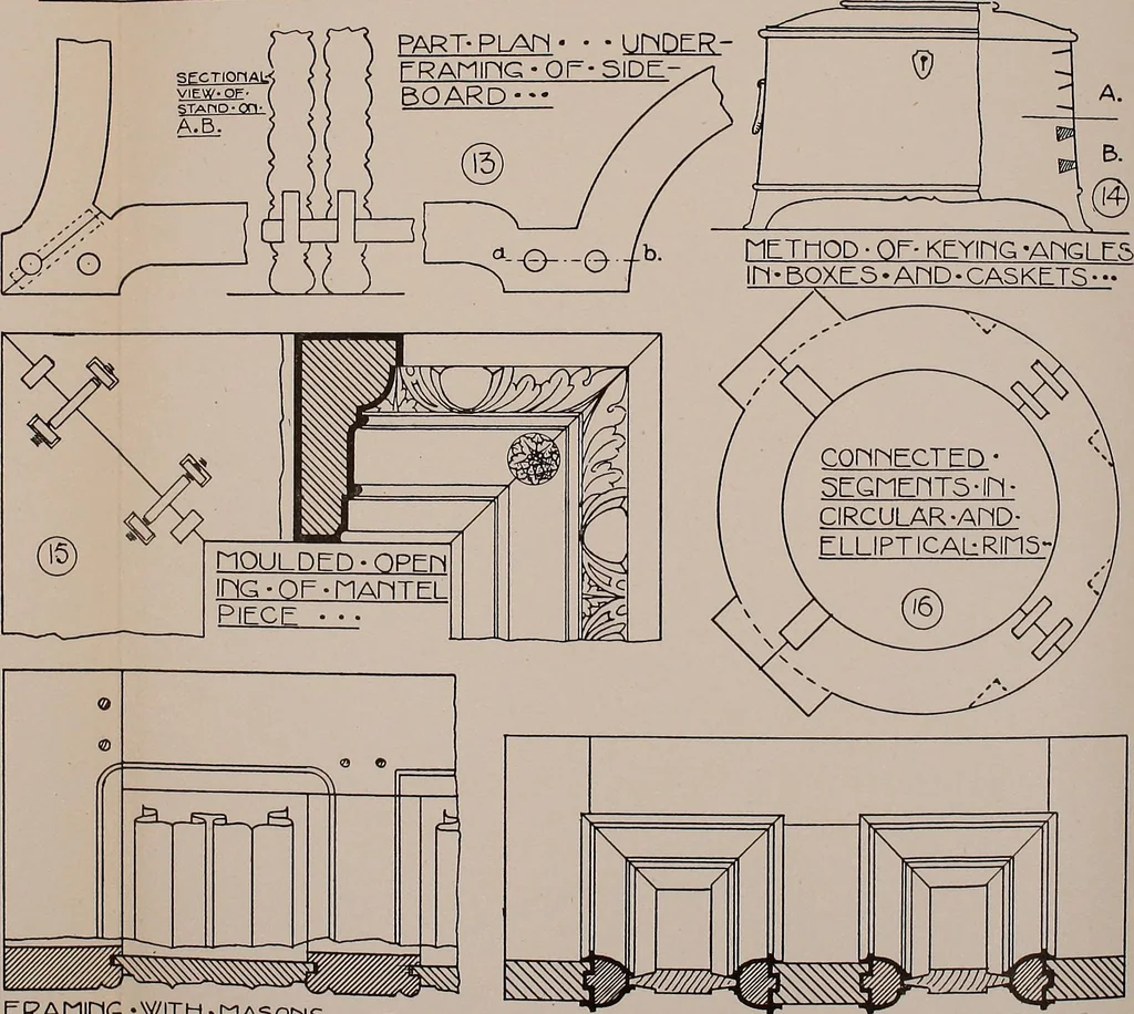 An illustration from Modern cabinetwork, furniture & fitments; an account of the theory & practice in the production of all kinds of cabinetwork & furniture, with chapters on the growth and progress of design and construction;, 1910, leaf 87