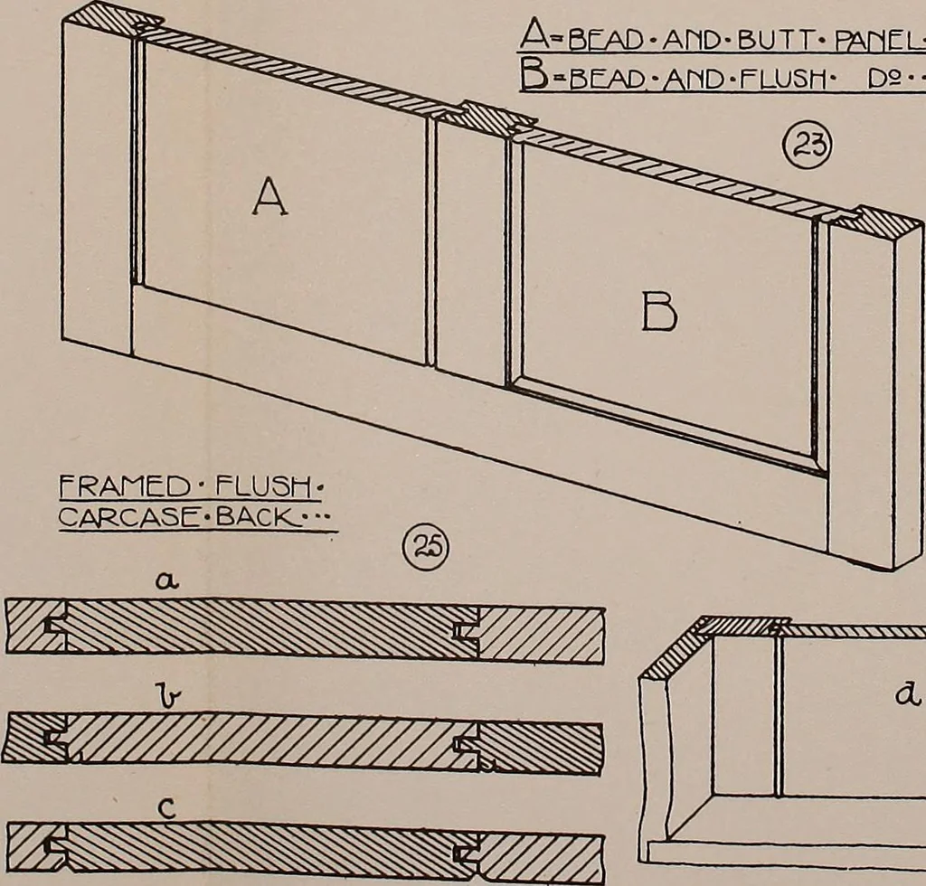 An illustration from Modern cabinetwork, furniture & fitments; an account of the theory & practice in the production of all kinds of cabinetwork & furniture, with chapters on the growth and progress of design and construction;, 1910, leaf 93
