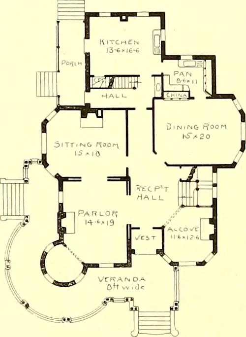 An illustration from Modern dwellings : a book of practical designs and plans for those who wish to build or beautify their homes, 1901, leaf 45