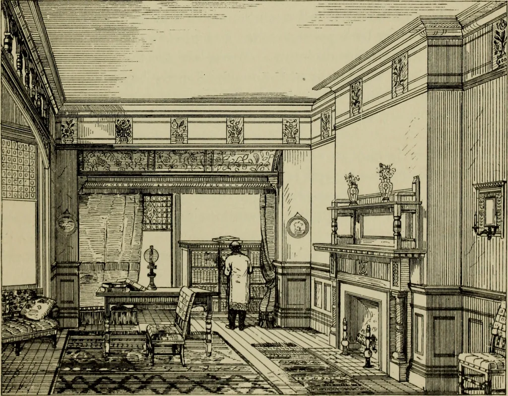 An illustration from Modern dwellings in town and country adapted to American wants and climate with a treatise on furniture and decoration, 1878, leaf 112