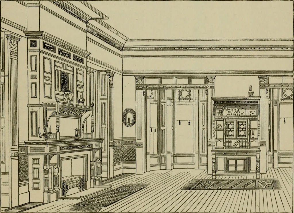 An illustration from Modern dwellings in town and country adapted to American wants and climate with a treatise on furniture and decoration, 1878, leaf 150