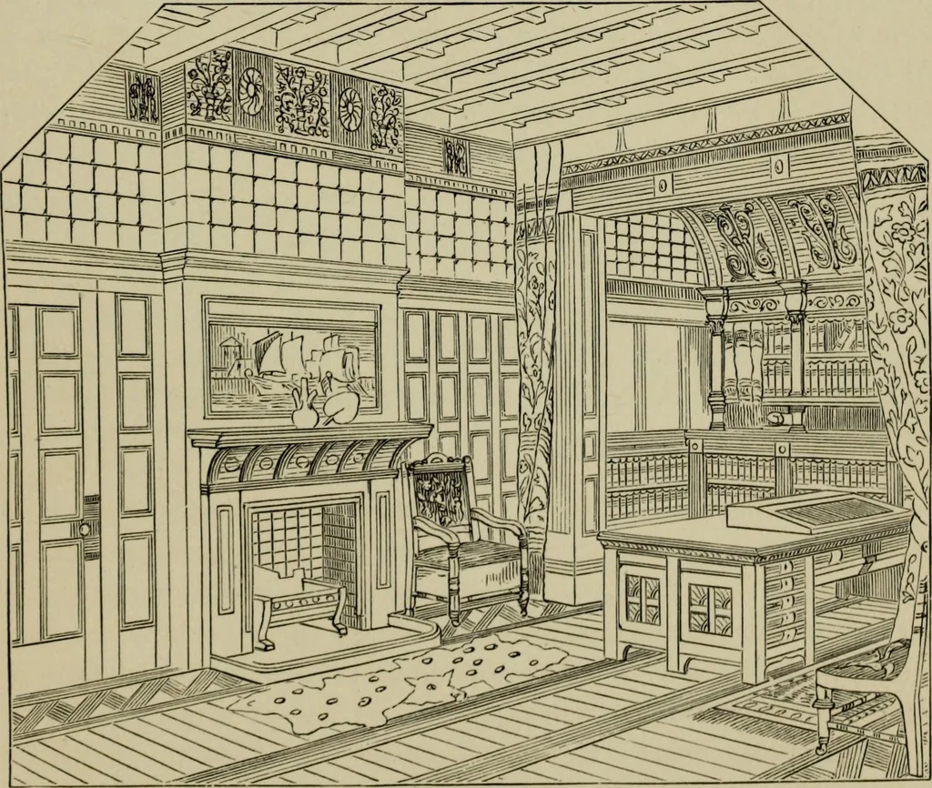 An illustration from Modern dwellings in town and country adapted to American wants and climate with a treatise on furniture and decoration, 1878, leaf 154