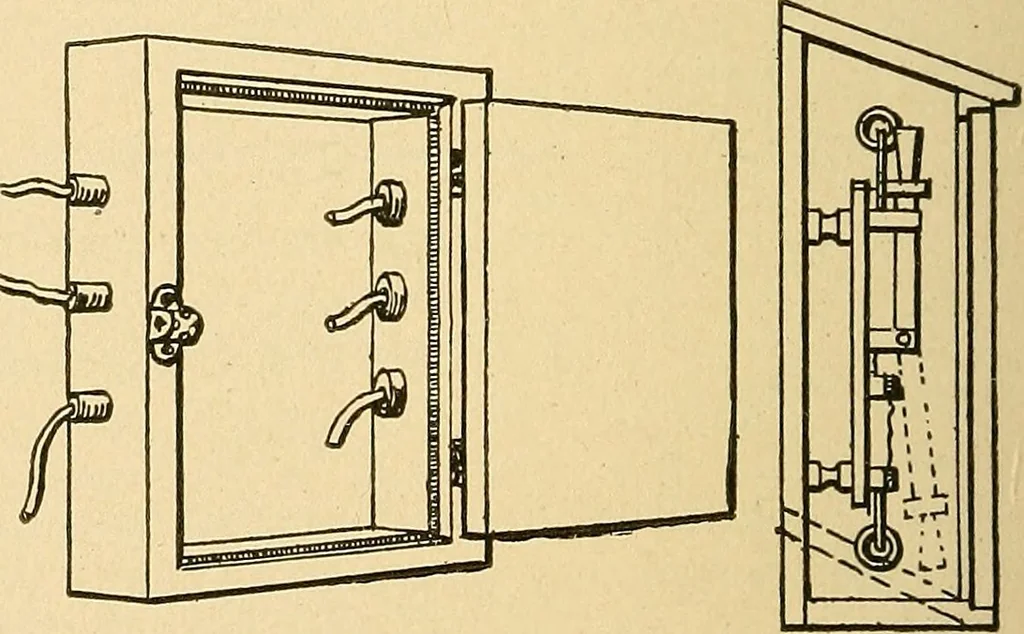 An illustration from Modern electrical construction; a reliable, practical guide for the beginner in electrical construction, showing the latest approved methods of installing work of all kinds according to the safety rules of the National board of fire underwriters, 1905, leaf 109