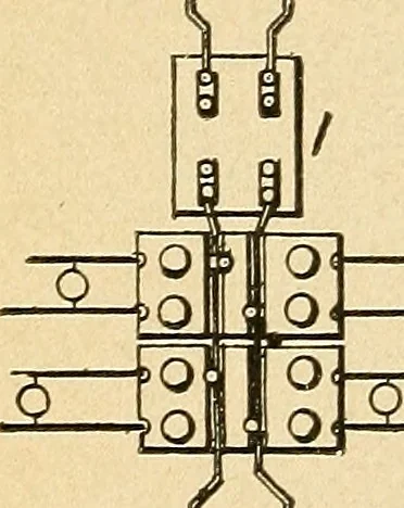 An illustration from Modern electrical construction; a reliable, practical guide for the beginner in electrical construction, showing the latest approved methods of installing work of all kinds according to the safety rules of the National board of fire underwriters, 1905, leaf 121