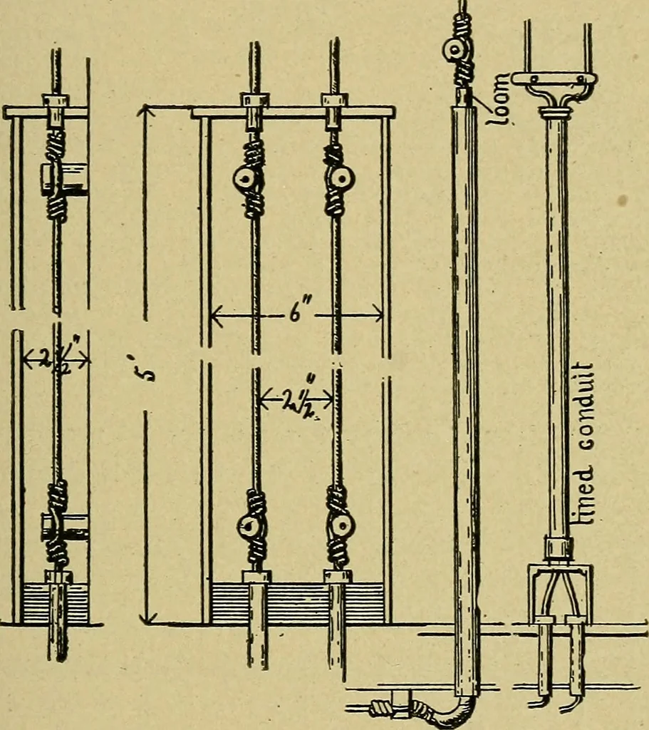 An illustration from Modern electrical construction; a reliable, practical guide for the beginner in electrical construction, showing the latest approved methods of installing work of all kinds according to the safety rules of the National board of fire underwriters, 1905, leaf 138
