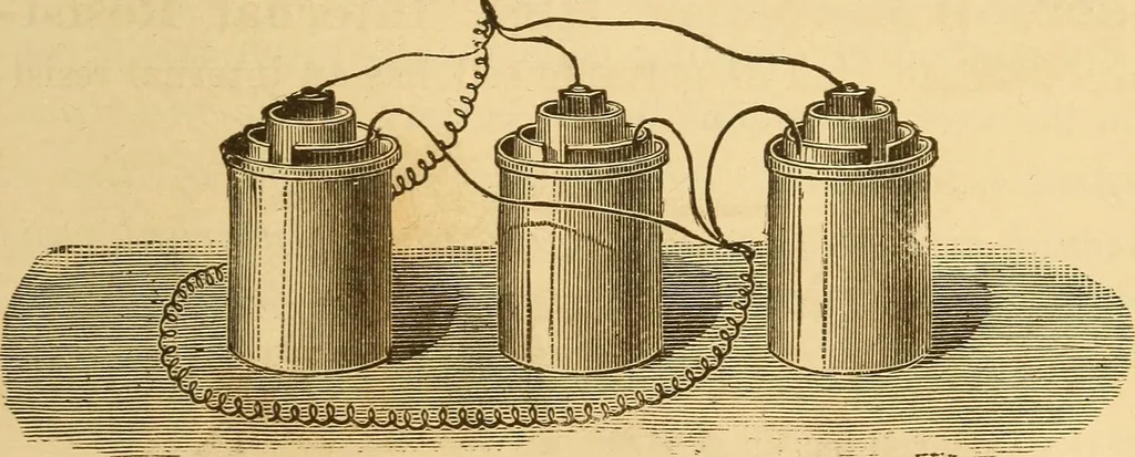 An illustration from Modern electricity and magnetism, theoretically and practically considered, 1885, leaf 104