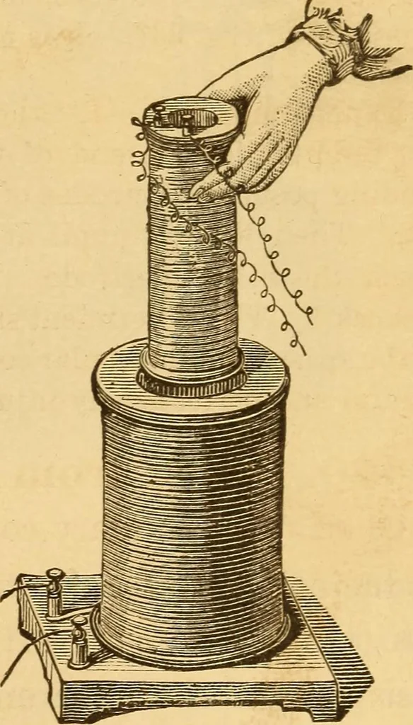 An illustration from Modern electricity and magnetism, theoretically and practically considered, 1885, leaf 168