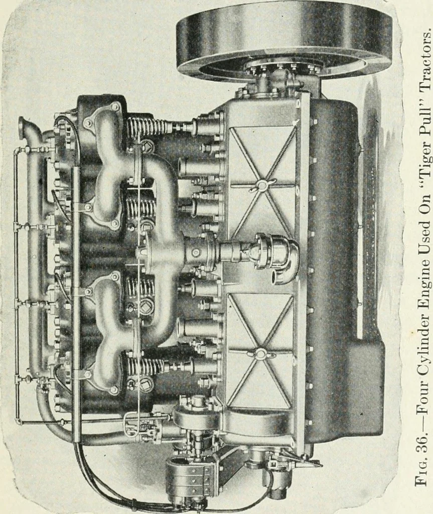 An illustration from The modern gas tractor, its construction, utility, operation and repair: a practical treatise defining every branch of up-to-date gas tractor engineering, driving and maintenance in a non-technical manner. Considers fully all types of power plants and their components, methods of drive and speed changing mechanisms. Describes design and construction as well as practical application of tractors in the field, 1919, leaf 126