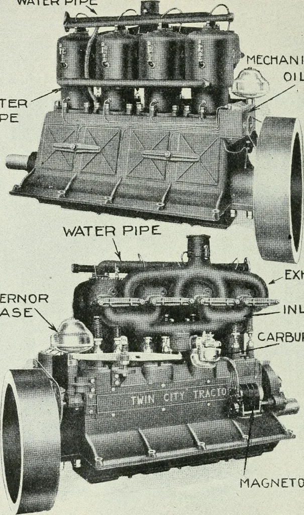 An illustration from The modern gas tractor, its construction, utility, operation and repair: a practical treatise defining every branch of up-to-date gas tractor engineering, driving and maintenance in a non-technical manner. Considers fully all types of power plants and their components, methods of drive and speed changing mechanisms. Describes design and construction as well as practical application of tractors in the field, 1919, leaf 127