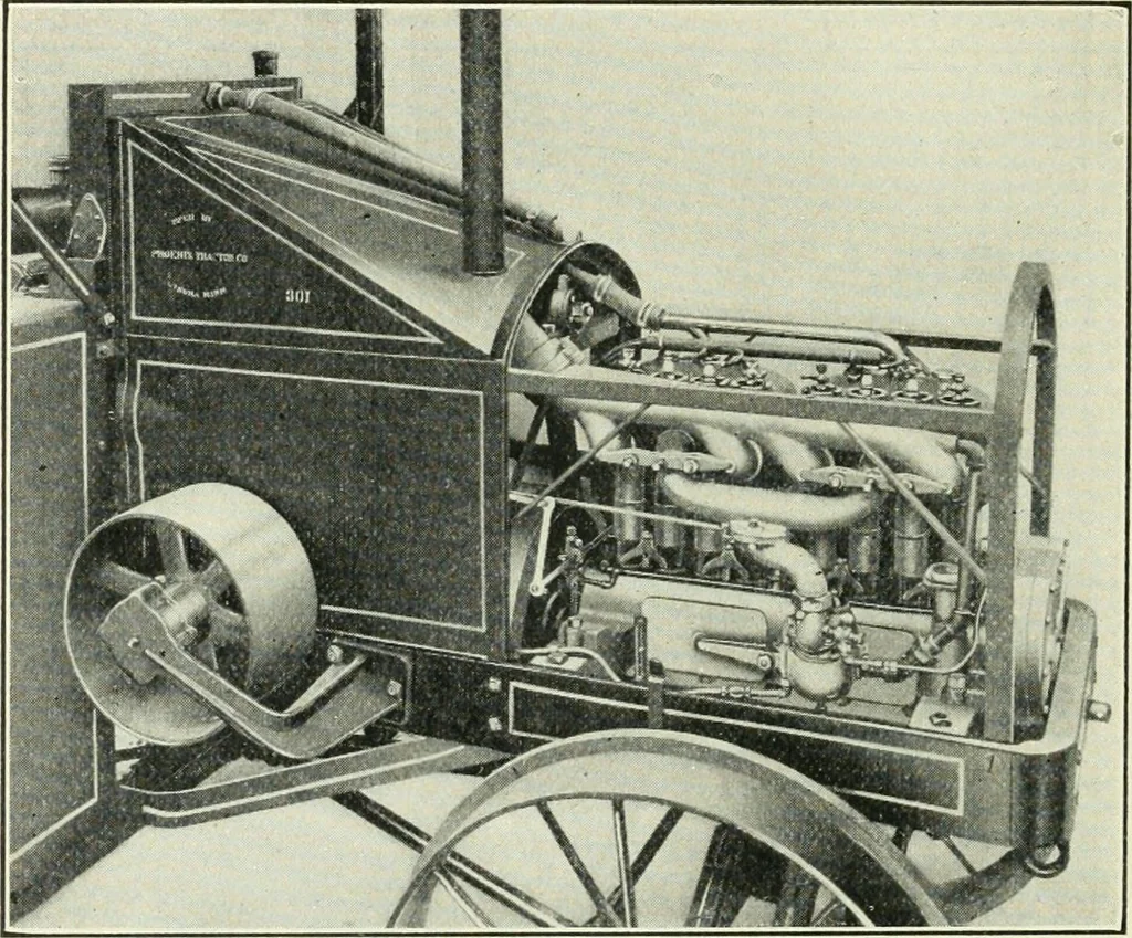 An illustration from The modern gas tractor, its construction, utility, operation and repair: a practical treatise defining every branch of up-to-date gas tractor engineering, driving and maintenance in a non-technical manner. Considers fully all types of power plants and their components, methods of drive and speed changing mechanisms. Describes design and construction as well as practical application of tractors in the field, 1919, leaf 375