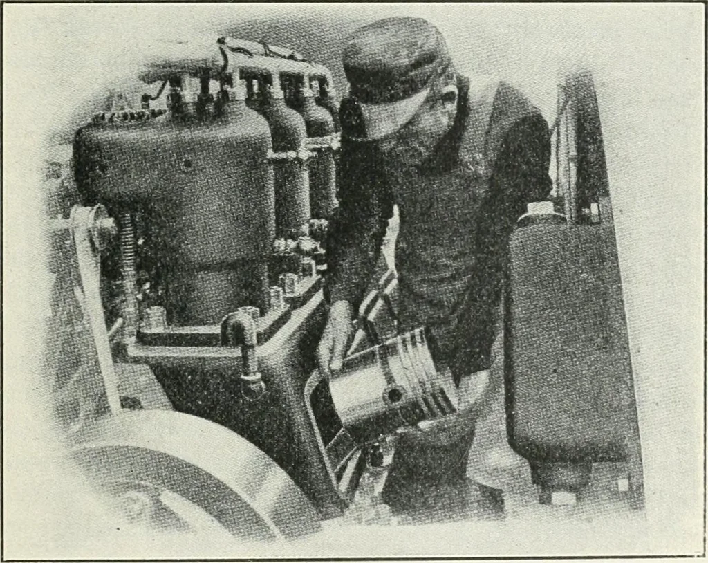 An illustration from The modern gas tractor, its construction, utility, operation and repair: a practical treatise defining every branch of up-to-date gas tractor engineering, driving and maintenance in a non-technical manner. Considers fully all types of power plants and their components, methods of drive and speed changing mechanisms. Describes design and construction as well as practical application of tractors in the field, 1919, leaf 380