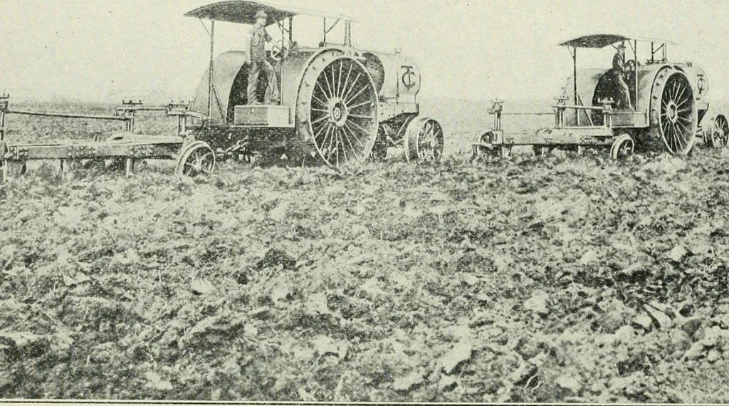 An illustration from The modern gas tractor, its construction, utility, operation and repair: a practical treatise defining every branch of up-to-date gas tractor engineering, driving and maintenance in a non-technical manner. Considers fully all types of power plants and their components, methods of drive and speed changing mechanisms. Describes design and construction as well as practical application of tractors in the field, 1919, leaf 409