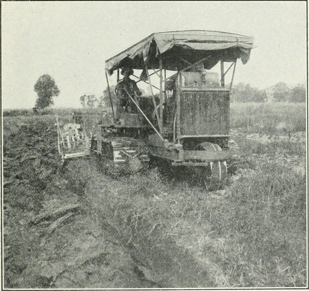 An illustration from The modern gas tractor, its construction, utility, operation and repair: a practical treatise defining every branch of up-to-date gas tractor engineering, driving and maintenance in a non-technical manner. Considers fully all types of power plants and their components, methods of drive and speed changing mechanisms. Describes design and construction as well as practical application of tractors in the field, 1919, leaf 410